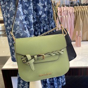 Michael Kors Emilia Small Pebbled Leather Crossbody Bag Light Sage